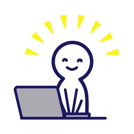 Simple deformed human and PC, smileのイラスト素材
