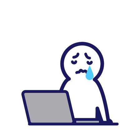 Simple deformed human and PC cryingのイラスト素材