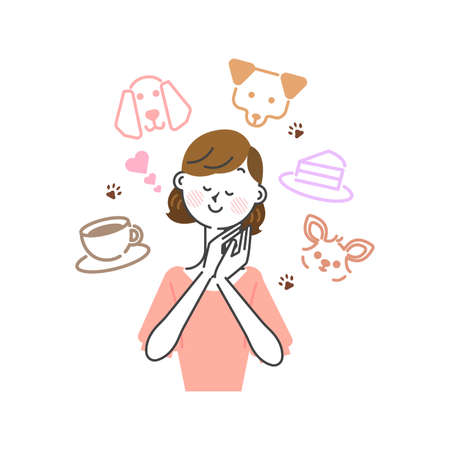 A woman looking forward to going to a dog cafeのイラスト素材