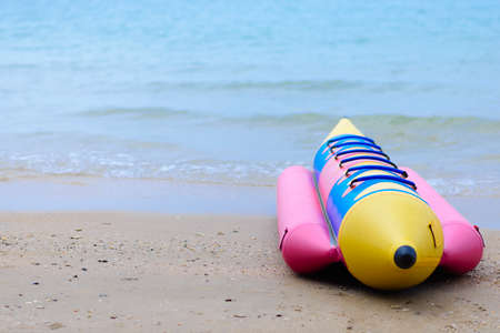 Banana boat on the beach and free space.の写真素材