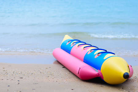 Banana boat on the beach and free space.の写真素材