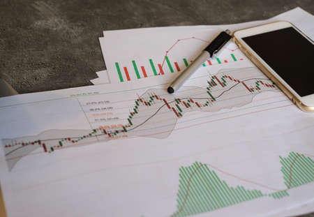 stock graph chart analysis by fibonaci indicator in white paper, stock markets analysis by technical...