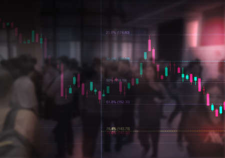 double exporsure stock technical graph and blurred background of Business person or stock trader...