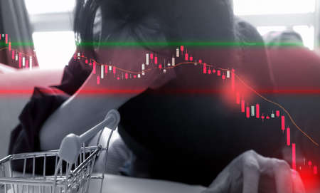 Trader shocking because stock market graph chart in panic selling on bearish market with EMA...