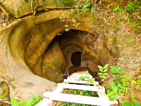 Amazing stone hole the hole is like a pot, is a natural hole in the hole is the largest group in Thailand. There are no less than 16 holes with many sizes ranging from 40 cm wide mouth  30 meters deepの写真素材