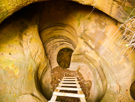 Amazing stone hole the hole is like a pot, is a natural hole in the hole is the largest group in Thailand. There are no less than 16 holes with many sizes ranging from 40 cm wide mouth  30 meters deepの写真素材