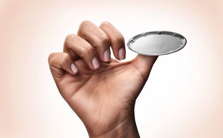 Small tray serve on thumbのeditorial素材