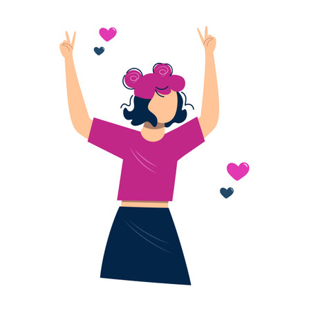 Vector illustration of a happy dancing girl.Dancing faceless figure. Morning workout.のイラスト素材