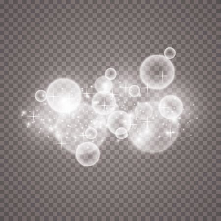 Lights on transparent background. Magic concept. Vector white glitter wave abstract illustration. White star dust trail sparkling particles isolatedのイラスト素材