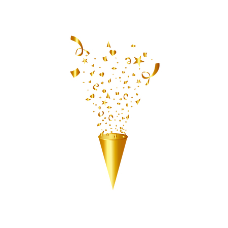 Party popper isolated. Golden confetti. Vector illustration. Happy birthday concept. Festive vector illustration.のイラスト素材