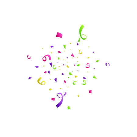 Colorful confetti burst isolated on white background. Festive template. Vector illustration of falling particles for holydays design.のイラスト素材