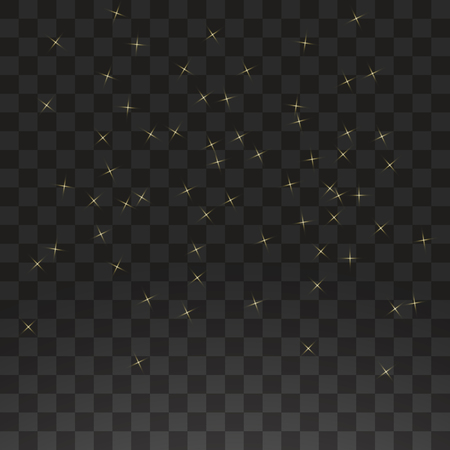 The dust is yellow. yellow sparks and golden stars shine with special light. Vector sparkles on a transparent background. Christmas light effect. Sparkling magical dust particles.のイラスト素材