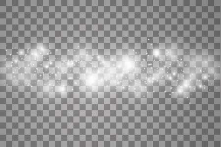 Lights on transparent background. Magic concept. Vector white glitter wave abstract illustration. White star dust trail sparkling particles isolatedのイラスト素材
