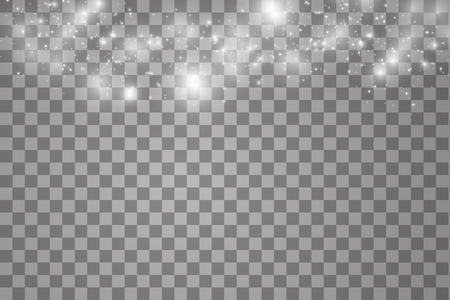 Lights on transparent background. Magic concept. Vector white glitter wave abstract illustration. White star dust trail sparkling particles isolatedのイラスト素材