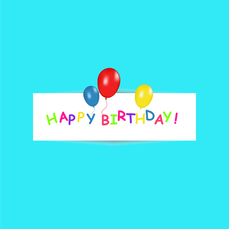 Happy Birthday banner with color balloons on trendy blue background. Vector illustrationのイラスト素材