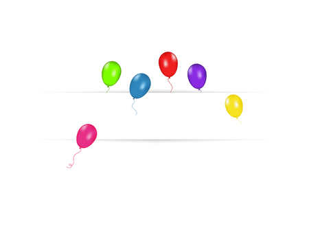 Blank banner with color balloons isolated on white background. Vector festive background. Happy birthday concept.のイラスト素材