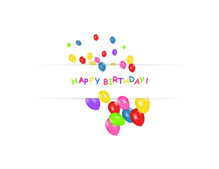 Blank banner with color balloons isolated on white background. Vector festive background. Happy birthday concept.のイラスト素材
