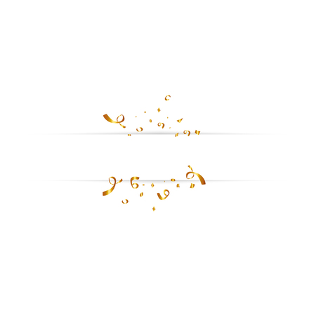 Blank banner with golden confetti isolated on white background. Vector festive background. Happy birthday concept.のイラスト素材