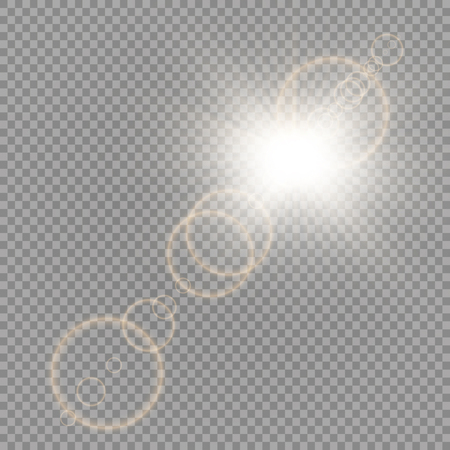 Vector transparent sunlight special lens flare light effect. Sun flash with rays and spotlight.のイラスト素材