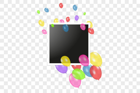 Vector frames photo collage and Color composition of vector realistic balloons isolated on transparent background. Vector illustration.のイラスト素材