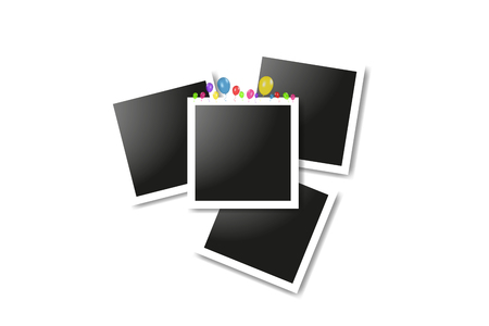 Vector frames photo collage and Color composition of vector realistic balloons isolated on white background. Vector illustration.のイラスト素材