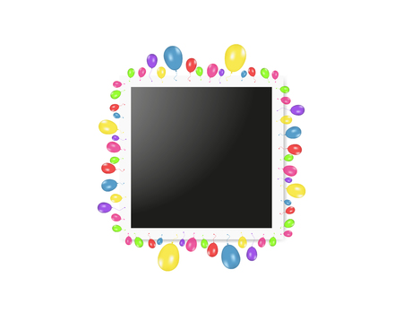 Vector frames photo collage and Color composition of vector realistic balloons isolated on white background. Vector illustration.のイラスト素材