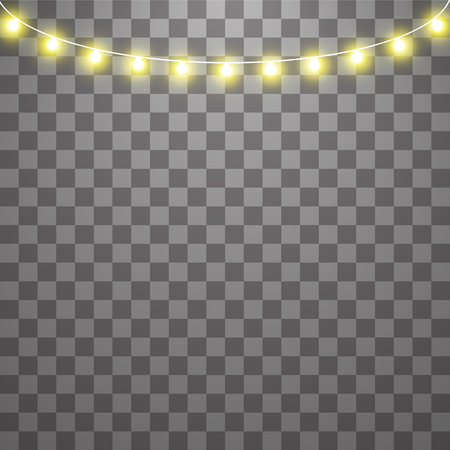 Christmas lights isolated on transparent background. Set of yellow xmas glowing garland. Vector illustration.のイラスト素材