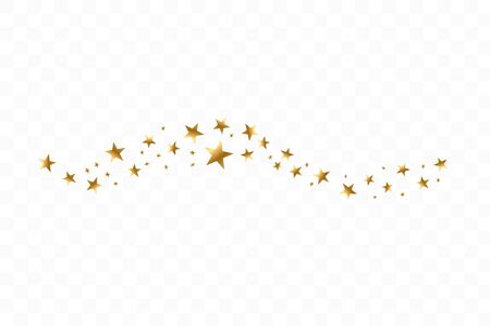 Falling golden stars. Cloud of golden stars isolated on transparent background. Vector illustrationのイラスト素材