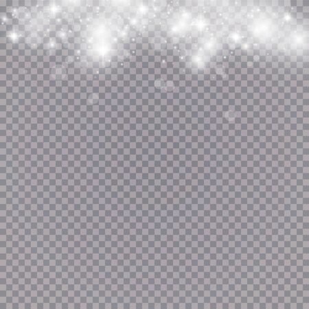 Glowing light effect with many glitter particles isolated on transparent background. Vector starry cloud with dust. Magic christmas decorationのイラスト素材