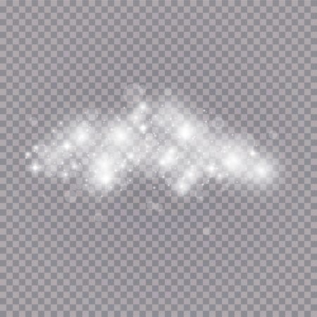 Glowing light effect with many glitter particles isolated on transparent background. Vector starry cloud with dust. Magic christmas decorationのイラスト素材