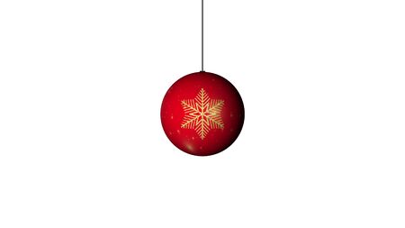 Looping realistic animation of the Christmas and New Year red Ball with a golden snowflake. Rotating decoration on white background. Merry Christmas and a Happy New Yearの写真素材