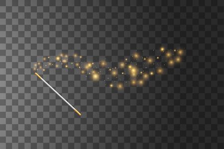 Golden Magic wand. Vector illustration. Isolated on transparent background.のイラスト素材