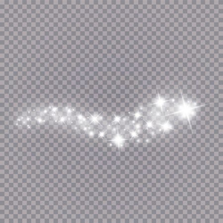 Glowing light effect with many glitter particles isolated on transparent background. Vector starry cloud with dust. Magic christmas decorationのイラスト素材