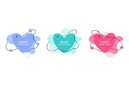 Heart abstract banner collections. Organic or fluid shapes with different soft colors. Usable for web, social media, print, banner, backdrop, background template. Valentines day celebrationのイラスト素材