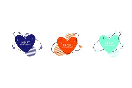 Two Hearts abstract banner collections. Organic or fluid shapes with different soft colors. Usable for web, social media, print, banner, backdrop, background template. Valentines day celebration.のイラスト素材