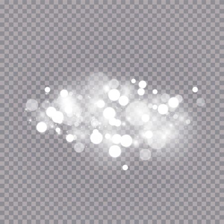 Glowing light effect with many glitter particles isolated on transparent background. Vector starry cloud with dust. Magic christmas decorationのイラスト素材