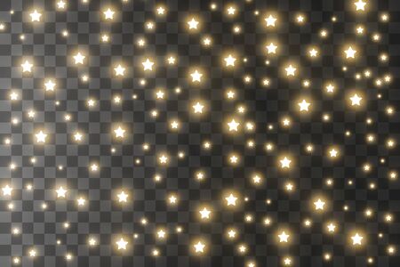 The dust sparks and golden stars shine with special light. Vector sparkles on a transparent background. Christmas light effect. Sparkling magical dust particles.のイラスト素材