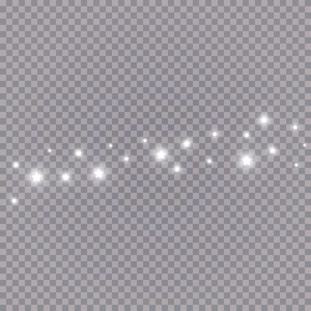 The dust sparks and white stars shine with special light. Vector sparkles on a transparent background. Christmas light effect. Sparkling magical dust particles.のイラスト素材