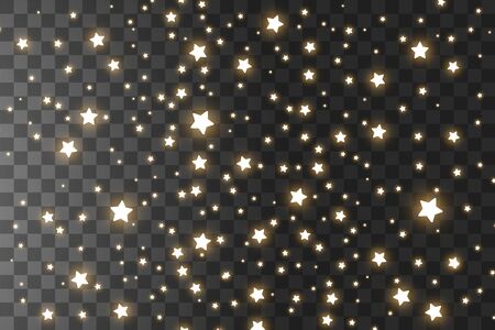 Yellow sparks and golden stars glitter special light effect. Vector sparkles on transparent background. Christmas abstract pattern. Sparkling magic dust particlesのイラスト素材