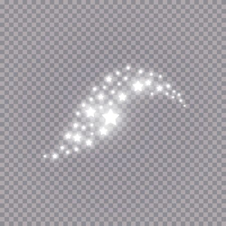 Glowing light effect with many glitter particles isolated on transparent background. Vector starry cloud with dust. Magic christmas decoration.のイラスト素材