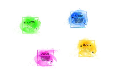 Vector Quote Frames Set, Colorful Watercolor Spots on the Background, Isolated on White Design Elements Collection.のイラスト素材