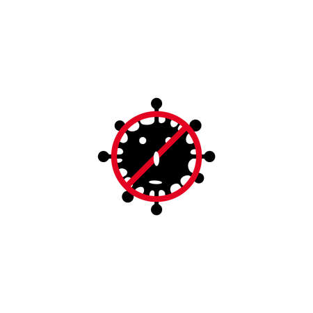 Coronavirus. Vector concept abstract illustration STOP CORONAVIRUS. Flat outline icons of a virus and a stop sign crossed out , coronavirus sing isolated on white backgroundのイラスト素材