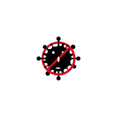 Coronavirus, 2019-nCoV, Covid-19. Vector concept abstract illustration STOP CORONAVIRUS. Flat outline icons of a virus and a stop sign crossed out , coronavirus sing isolated on white background.のイラスト素材