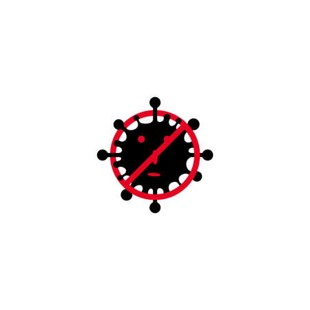 Coronavirus, 2019-nCoV, Covid-19. Vector concept abstract illustration STOP CORONAVIRUS. Flat outline icons of a virus and a stop sign crossed out , coronavirus sing isolated on white background.のイラスト素材