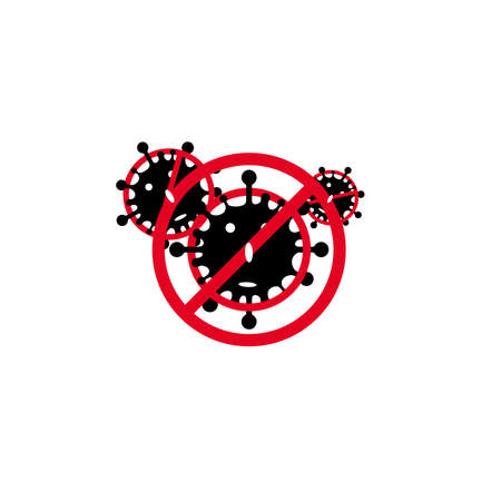 Coronavirus, 2019-nCoV, Covid-19. Vector concept abstract illustration STOP CORONAVIRUS. Flat outline icons of a virus and a stop sign crossed out , coronavirus sing isolated on white background.のイラスト素材