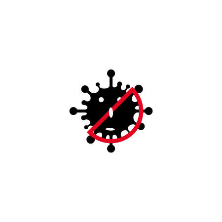 Coronavirus, 2019-nCoV, Covid-19. Vector concept abstract illustration STOP CORONAVIRUS. Flat outline icons of a virus and a stop sign crossed out , coronavirus sing isolated on white backgroundのイラスト素材