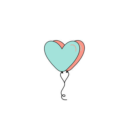 Simple flat style icon of beautiful two balloons in the form of hearts for the feast of love on Valentines Day or March 8th. illustration.のイラスト素材