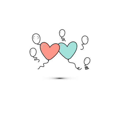 Simple flat style icon of beautiful two balloons in the form of hearts for the feast of love on Valentines Day or March 8th. illustration.のイラスト素材