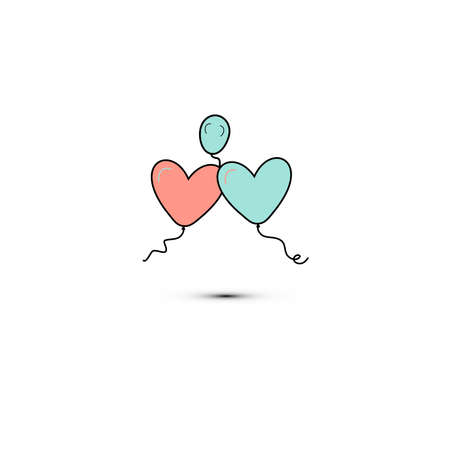 Simple flat style icon of beautiful three balloons in the form of hearts for the feast of love on Valentines Day or March 8th. illustration.のイラスト素材