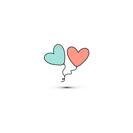 Simple flat style icon of beautiful two balloons in the form of hearts for the feast of love on Valentine s Day or March 8th. illustration.のイラスト素材